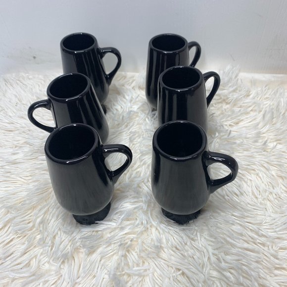 6 Vintage Retro MCM California Pottery Mugs Demitasse Art Deco Black Handle Foot - Picture 1 of 6